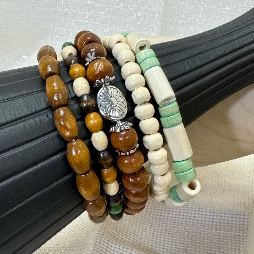 Bohemian Beaded Bracelet Set - Brown, Cream, Green